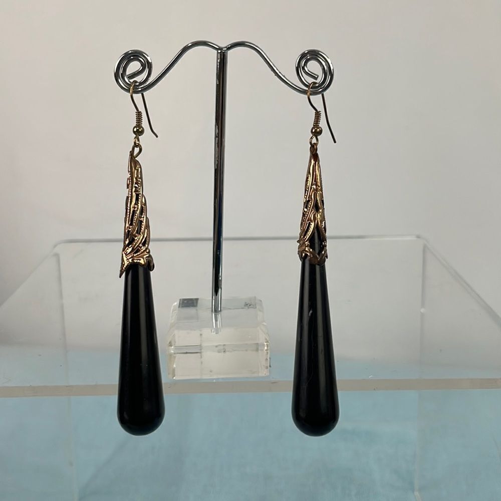 Black Large Dangle Earrings - Picture 1 of 6